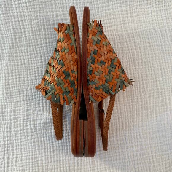 Allan K Sandals Size 39 Hope Multi Leather Woven Fringe Slingback Flats - Picture 4 of 11